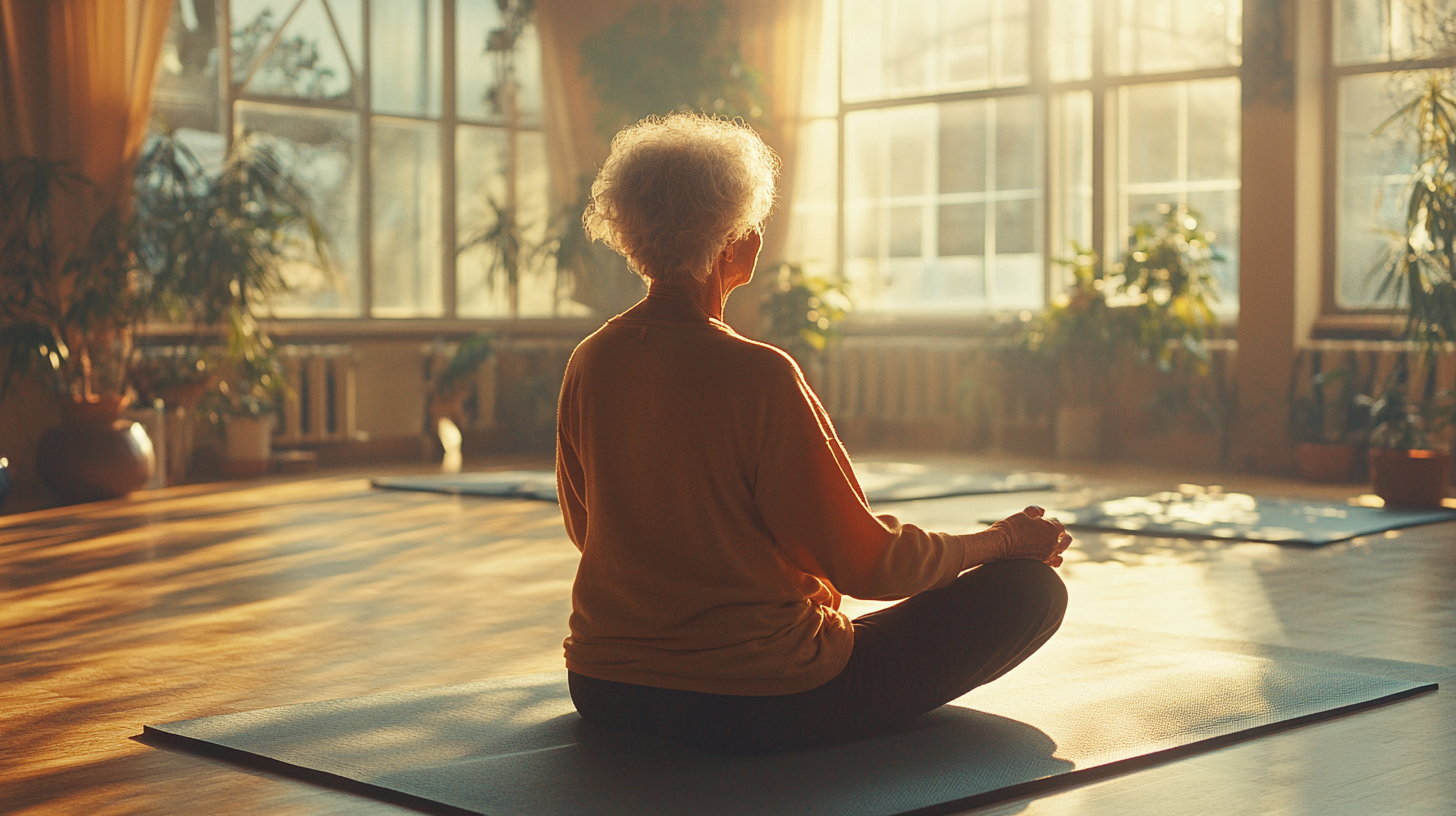 Старша жінка практикує дихальні вправи